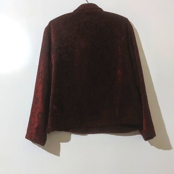 Vintage Women's Jacquard Button Up Jacket Burgundy Size XL - Picture 3 of 5